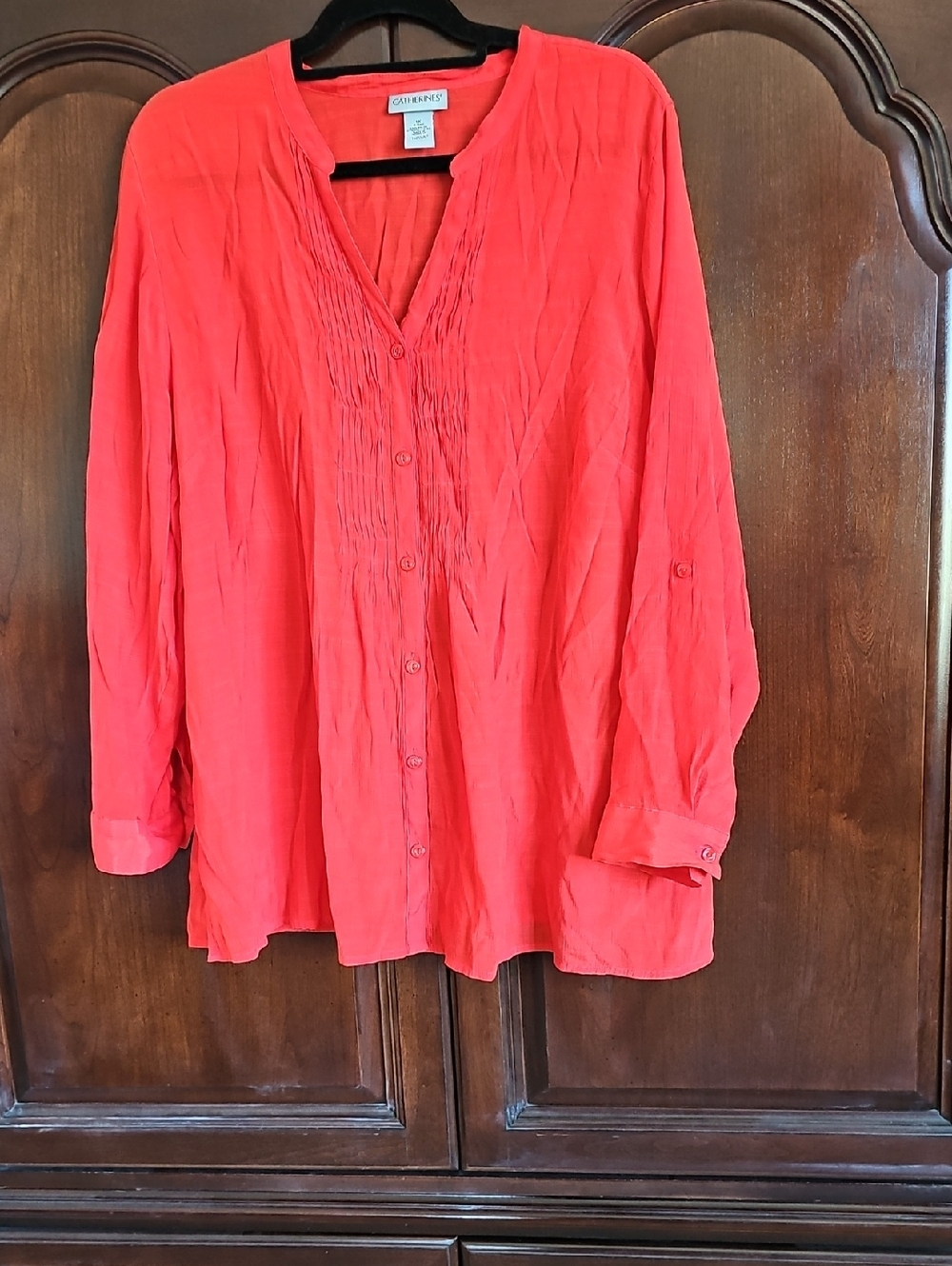 Coldwater Creek Coral Button-Front Pintuck Shirt